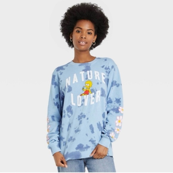 Lisa Simpson Nature Lover Graphic Sweatshirt - Blue Tie-Dye Size XL - Picture 2 of 6